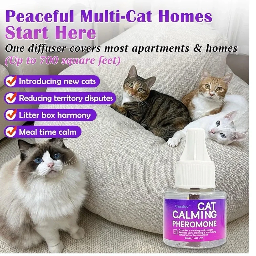 Clawzbey Cat Calming Diffuser with Refills Reduces Anxiety Stress 48ml 1.6 fl oz